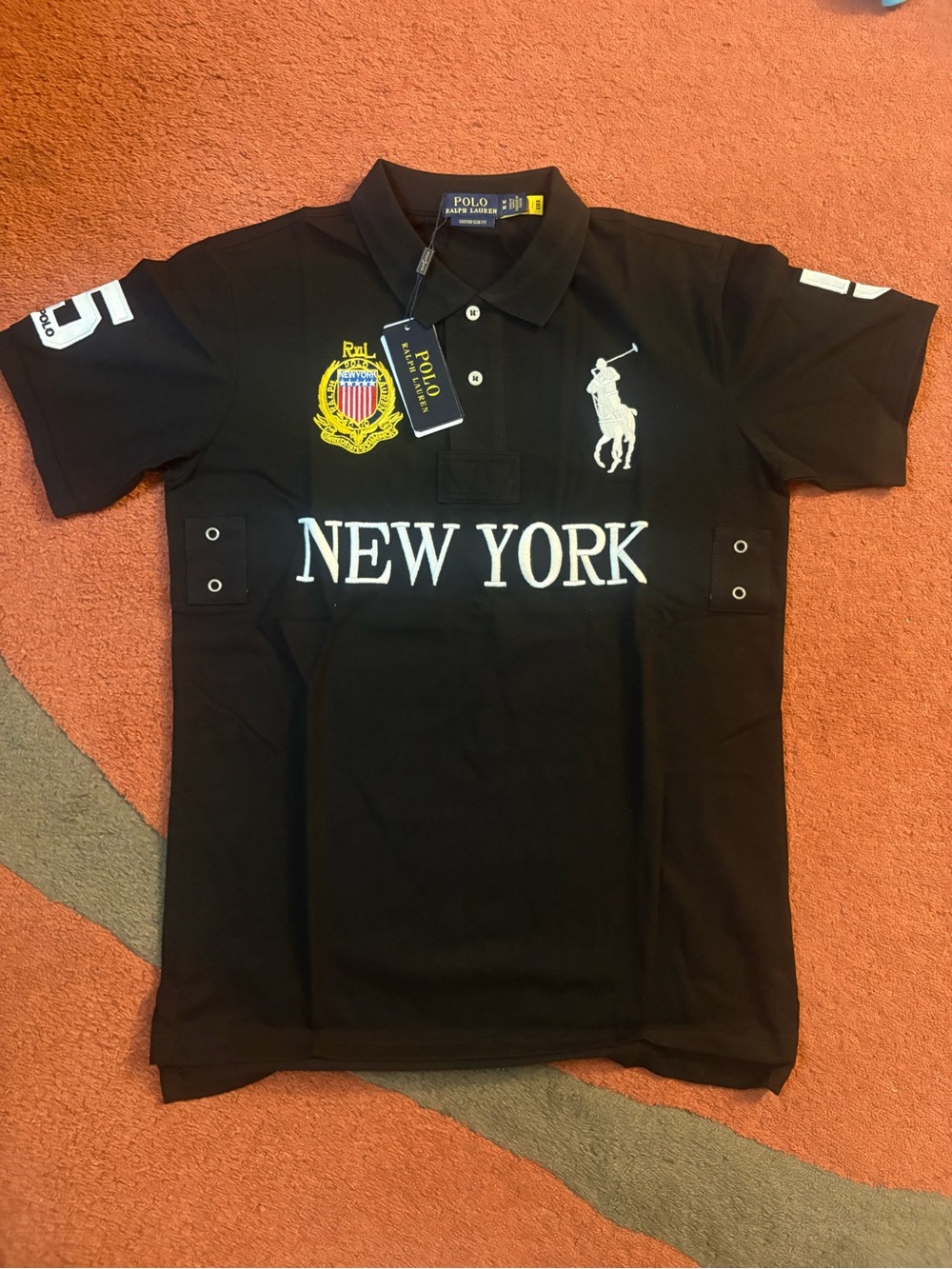 Polo by Ralph Lauren Black Polo Shirt with White NEW YORK Embroidery